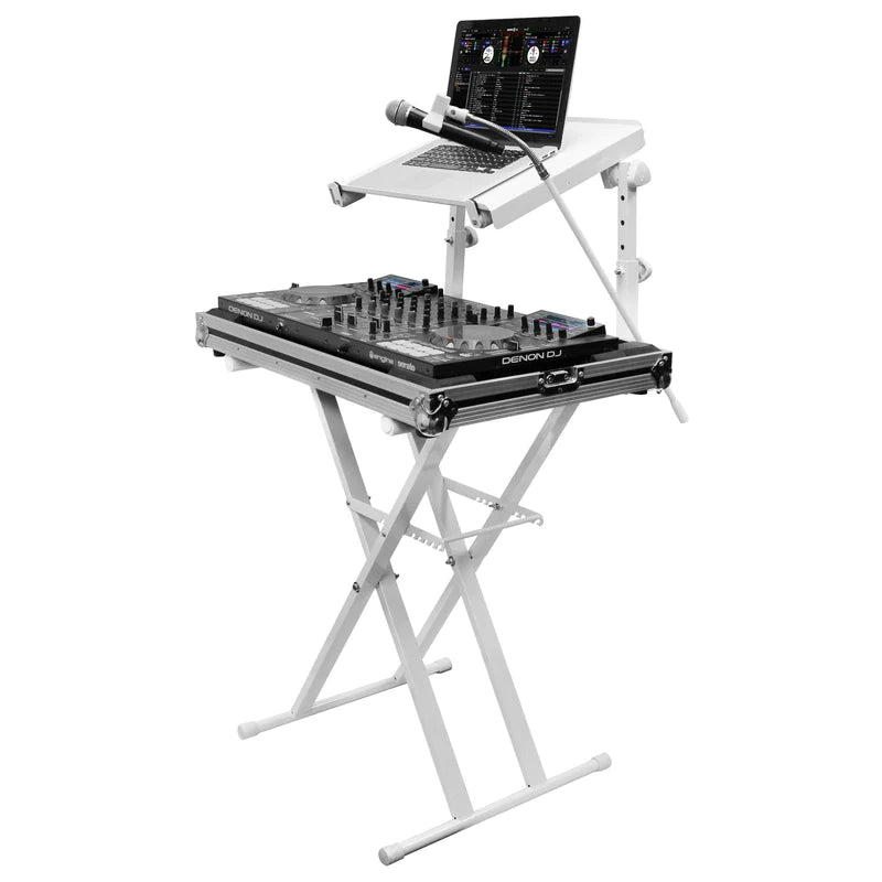 Odyssey LTBXS2MTCPWHT Stand DJ Equipment - Odyssey LTBXS2MTCPWHT - White Two Tier X-Stand with Mic Boom and Top Shelf