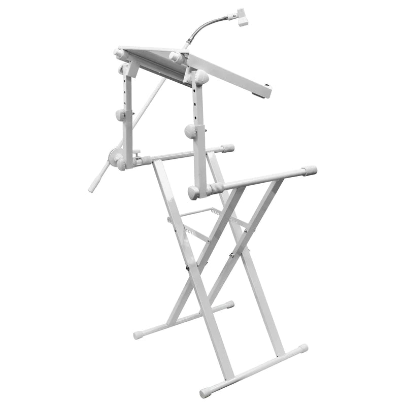 Odyssey LTBXS2MTCPWHT Stand DJ Equipment - Odyssey LTBXS2MTCPWHT - White Two Tier X-Stand with Mic Boom and Top Shelf