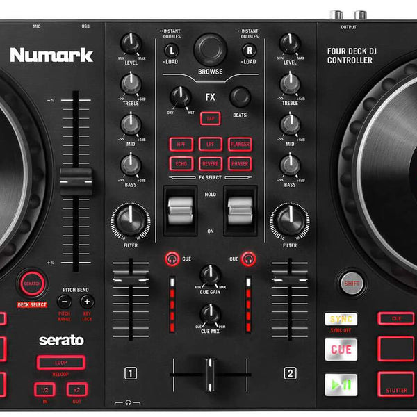 NUMARK MIXTRACK PLATINUM FX 4- Deck DJ Controller with Jog Wheel Displays  and FX Paddles