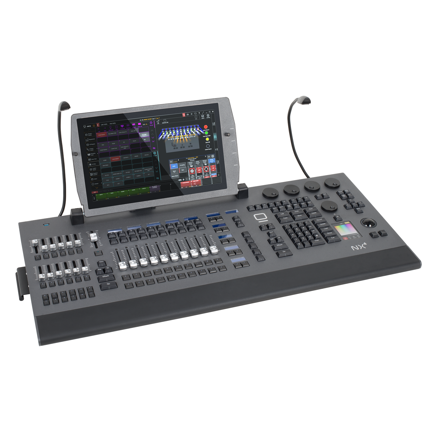 OBSIDIAN NX-4 ONYX lighting console with screen and motorized faders