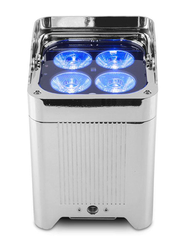 CHAUVET PRO WELL-FITX6 - small battery powered wash light comes in a reflective chrome housing designed to blend into any decor. - Chauvet Professional WELL-FITX6 IP 65 Wireless LED Wash Comes in Chargeable Flight Case (6)