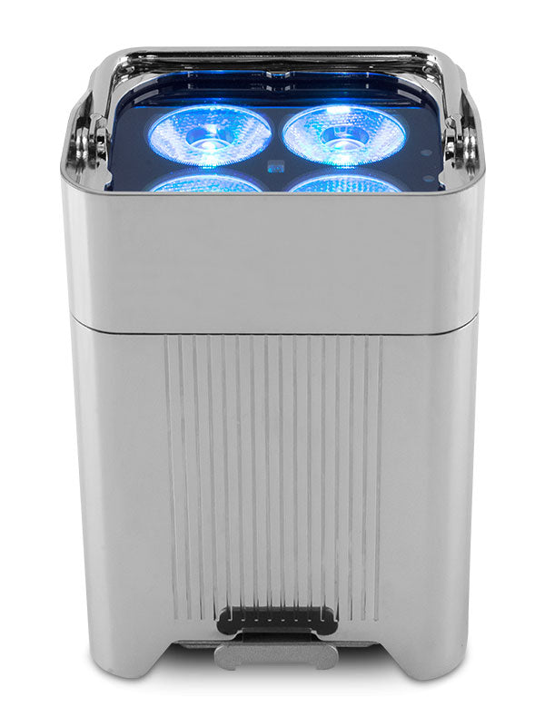 CHAUVET PRO WELL-FITX6 - small battery powered wash light comes in a reflective chrome housing designed to blend into any decor. - Chauvet Professional WELL-FITX6 IP 65 Wireless LED Wash Comes in Chargeable Flight Case (6)