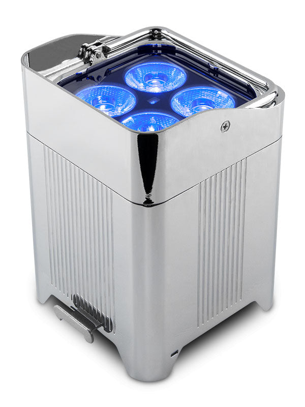 CHAUVET PRO WELL-FITX6 - small battery powered wash light comes in a reflective chrome housing designed to blend into any decor. - Chauvet Professional WELL-FITX6 IP 65 Wireless LED Wash Comes in Chargeable Flight Case (6)