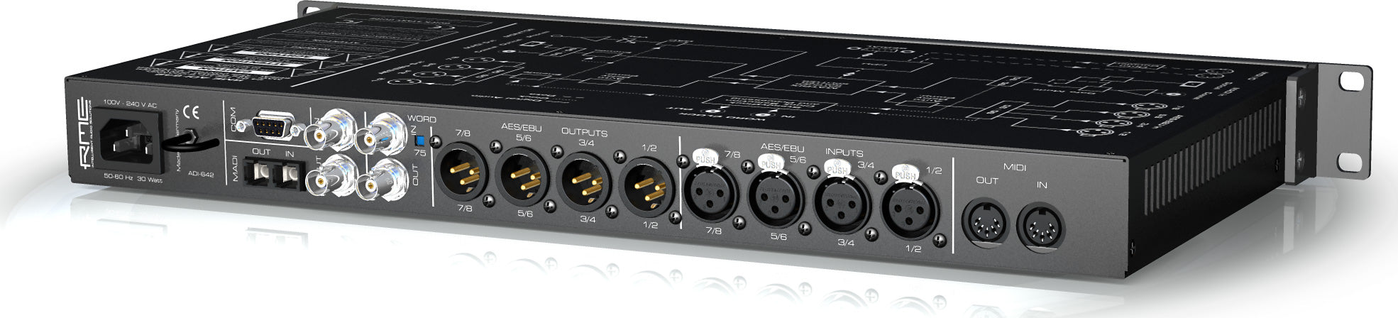 RME ADI-642 - 24 Bit / 192 kHz, 2 x 8-channel MADI <> AES/EBU Converter, 19", 1RU - RME ADI-642 8-Channel Rmeadi-642 - 8-Channel 24-Bit192Khz Madi Aes Format Converter With 72 X 74 Routing Matrix
