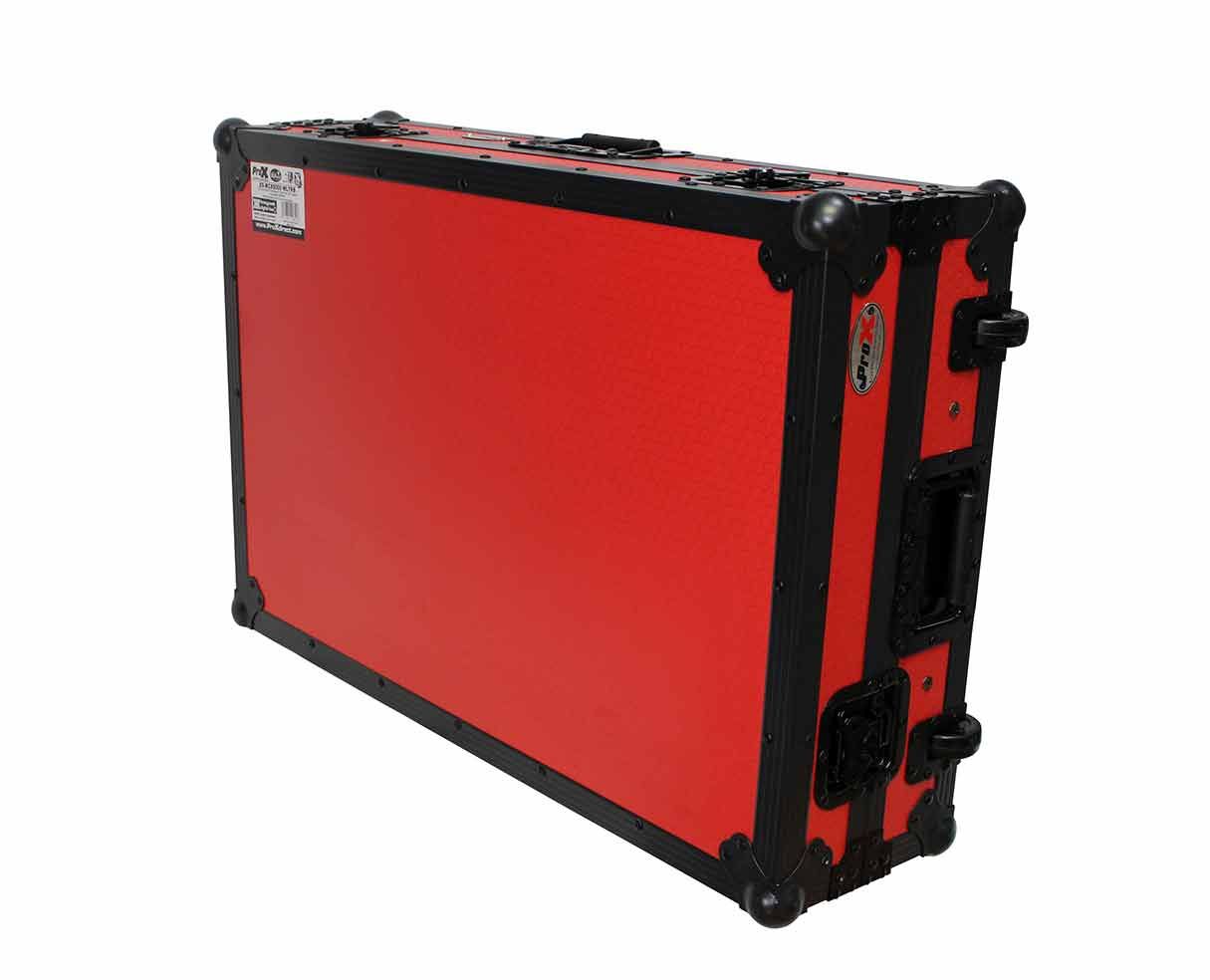 PROX-XS-MCX8000 WLTRB DJ Controller Road Case - ProX XS-MCX8000-WLTRB Flight Road Case With Sliding Laptop Shelf And Wheels Red On Black