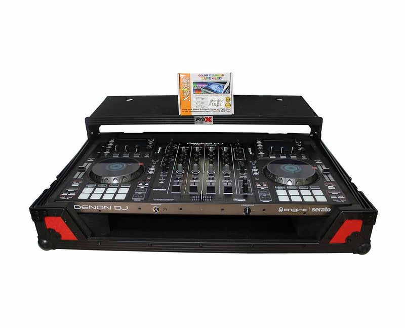 PROX-XS-MCX8000 WLTRB DJ Controller Road Case - ProX XS-MCX8000-WLTRB Flight Road Case With Sliding Laptop Shelf And Wheels Red On Black